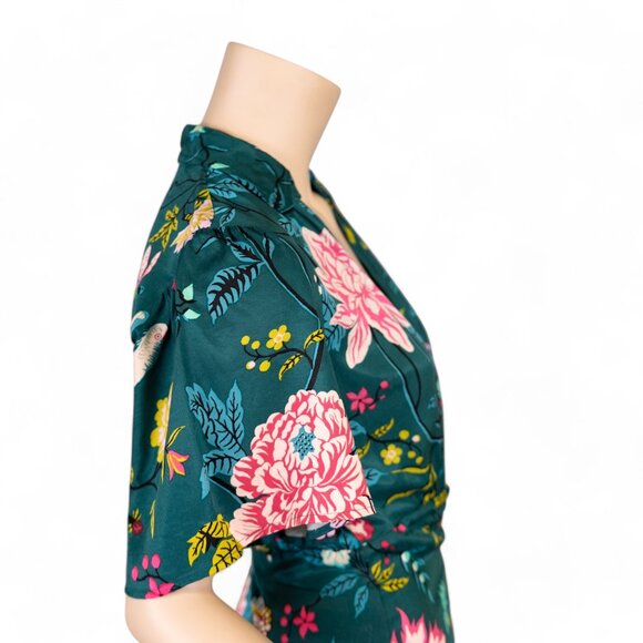 SOLD * MAEVE ANTHROPOLOGIE Emerald Green Floral Bird Butterfly Dress - Picture 16 of 17
